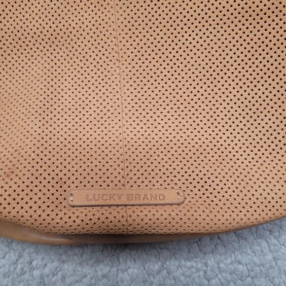 Lucky Brand Crossbody Bag Ebon Tan Leather Perforated Tassel Hobo Shoulder Boho - Picture 4 of 10